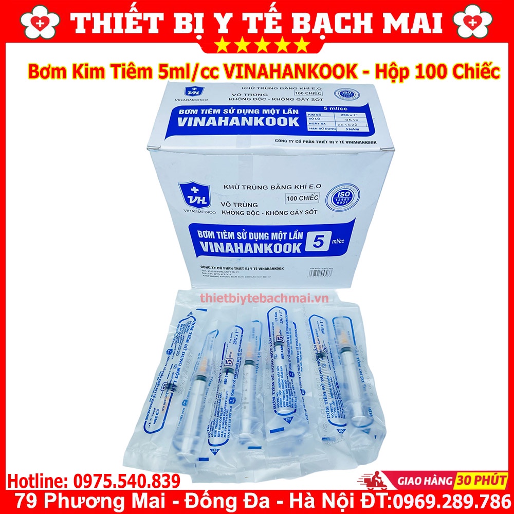 Bơm Kim Tiêm 5ml VINAHANKOOK Dùng 1 Lần - Hộp 100 Chiếc
