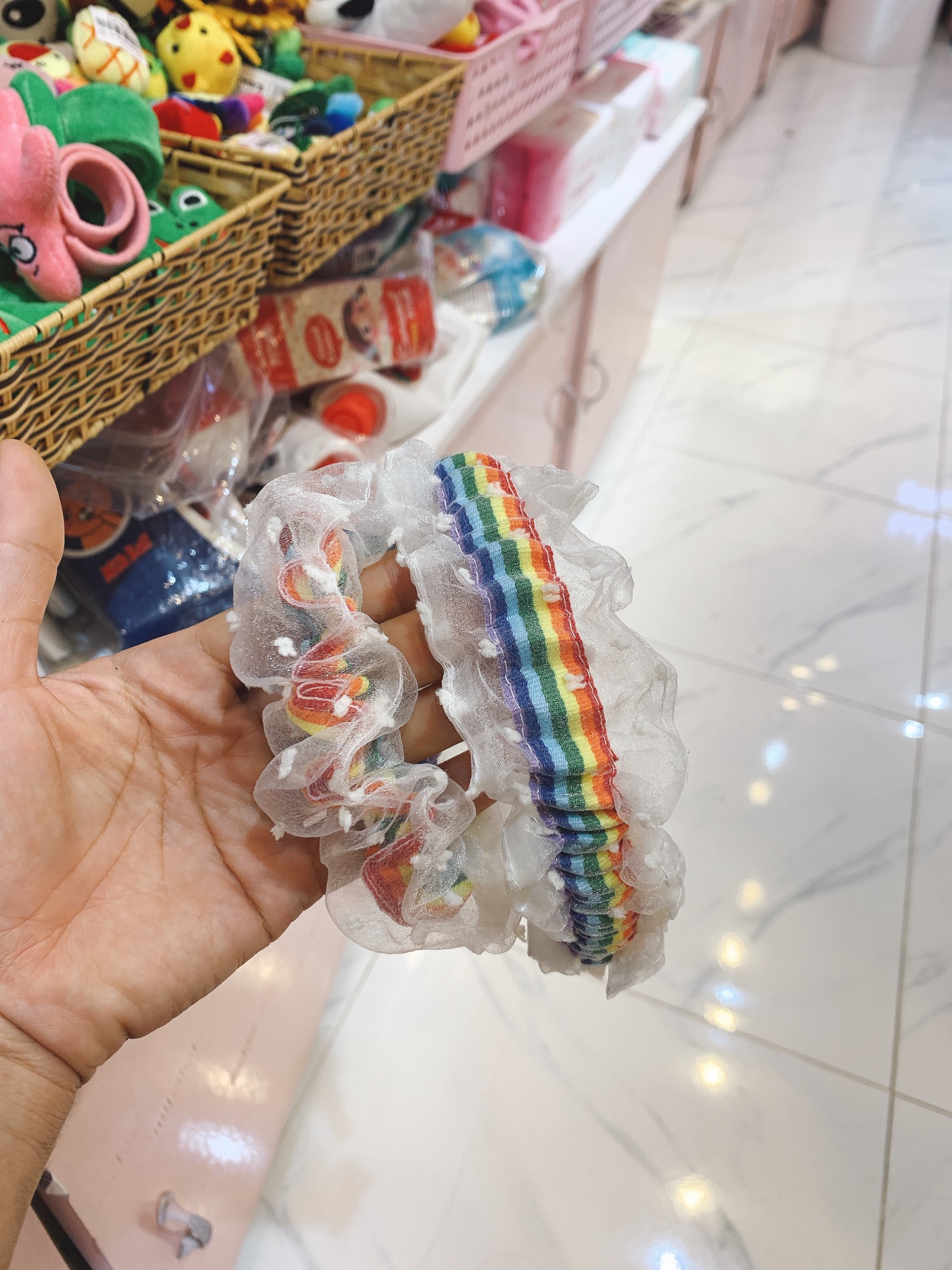 Dây cột tóc scrunchies cầu vồng xinh xắn
