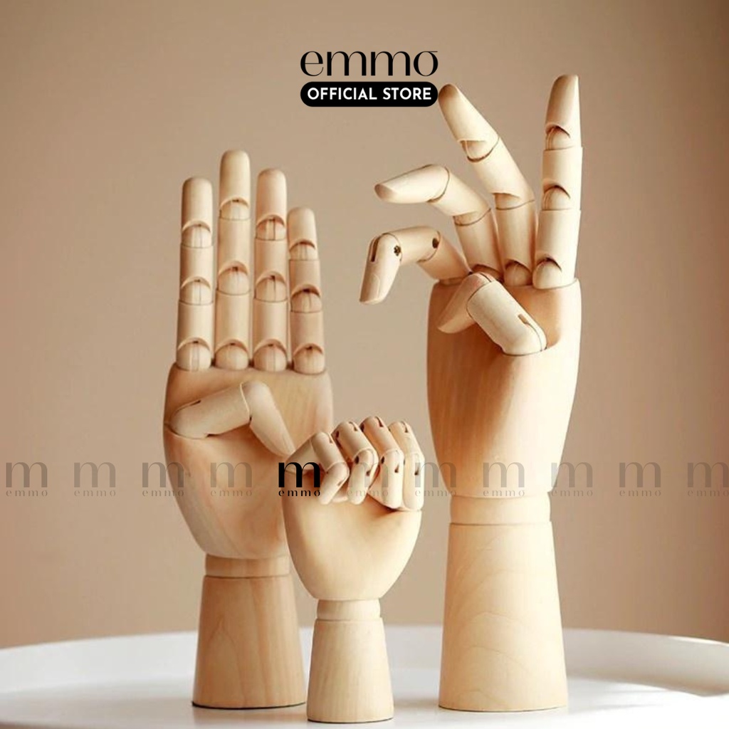 Mô hình bàn tay gỗ decor, chụp ảnh, treo trang sức emmo zakka