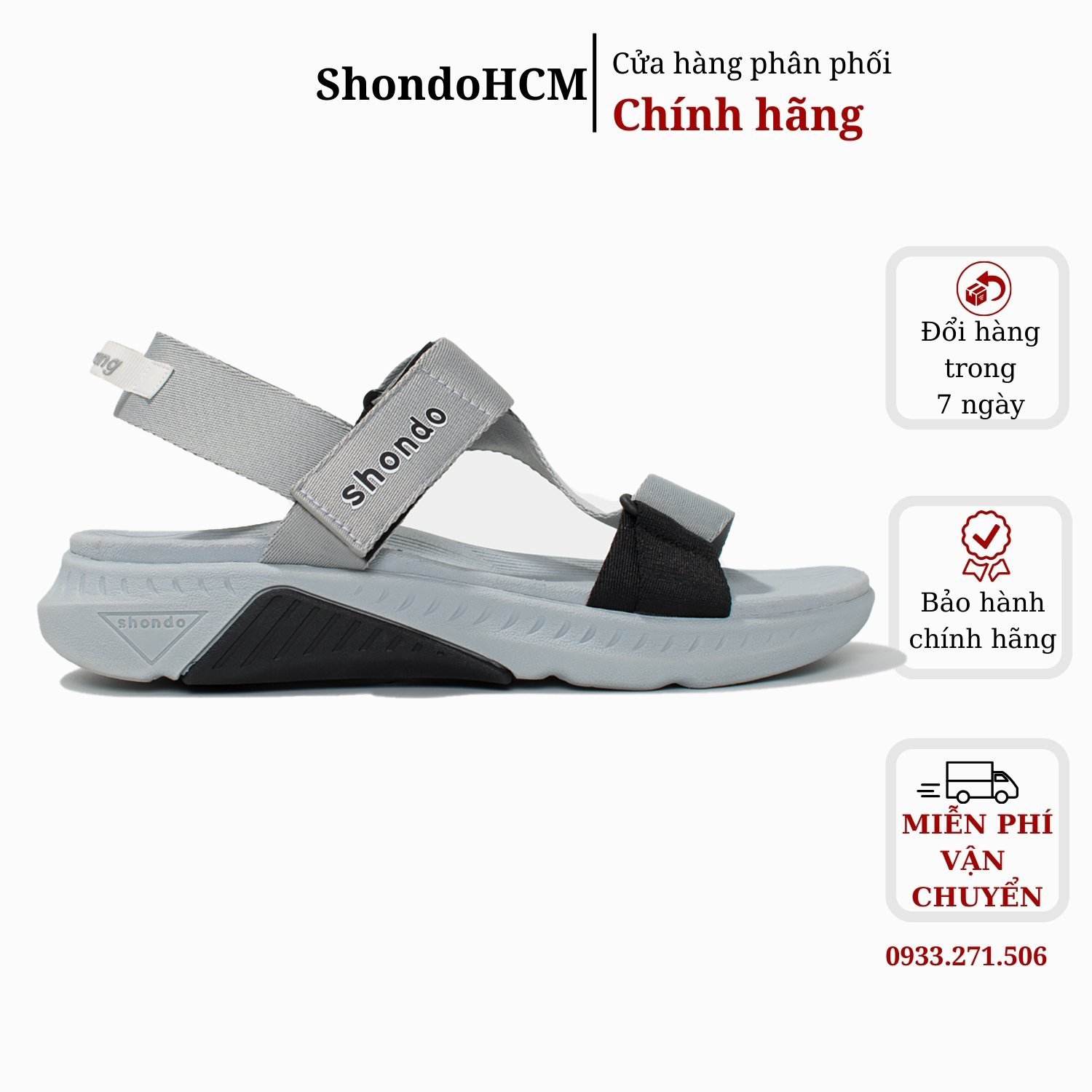 Giày Sandals Nam Nữ Shondo F7 Racing xám phối đen F7R1020
