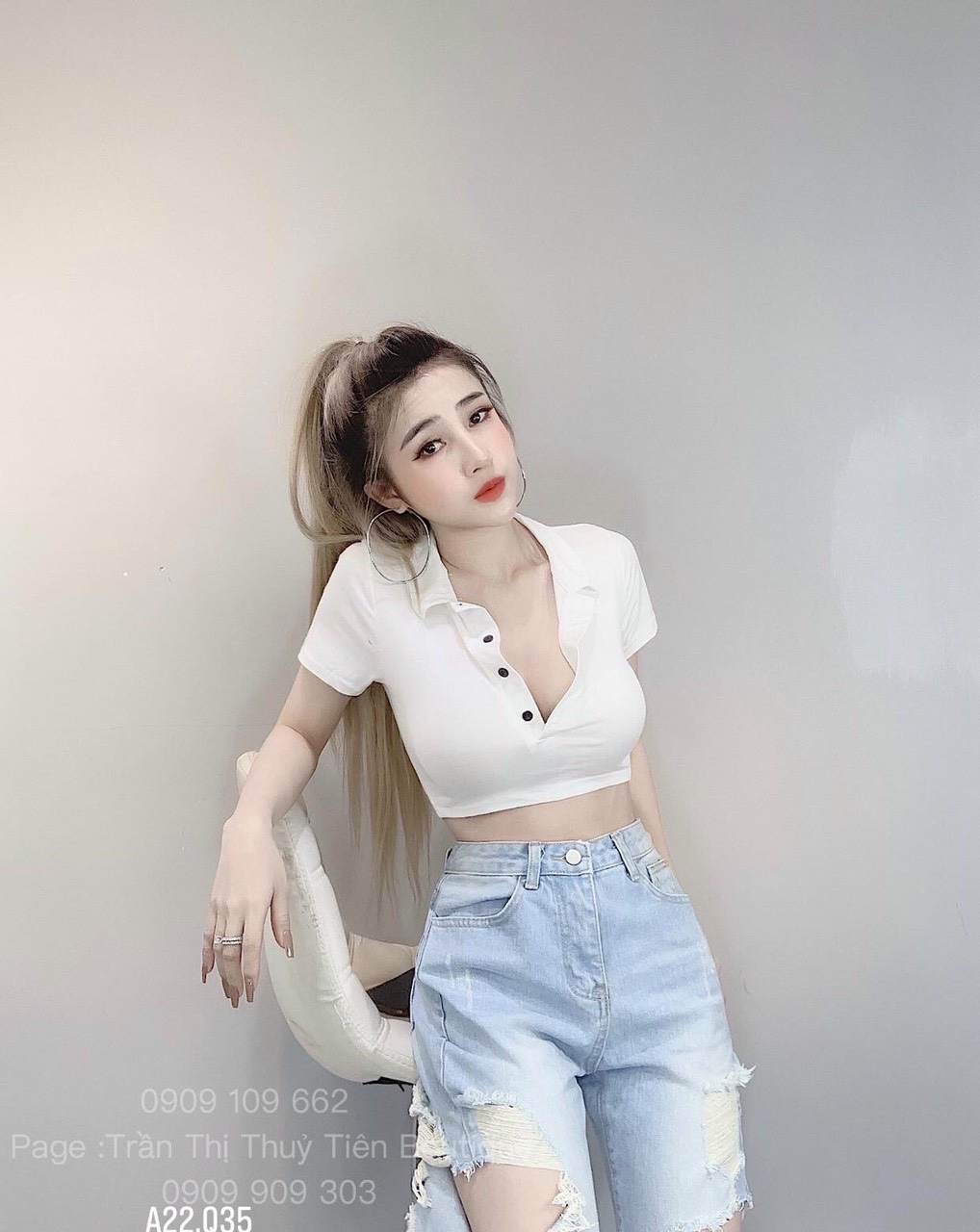 Áo croptop cổ bẻ có cúc xinh tươi TTSA0917