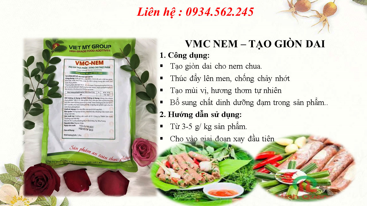 Phụ gia làm nem chua - tạo giòn dai cho nem chua - vmc nem