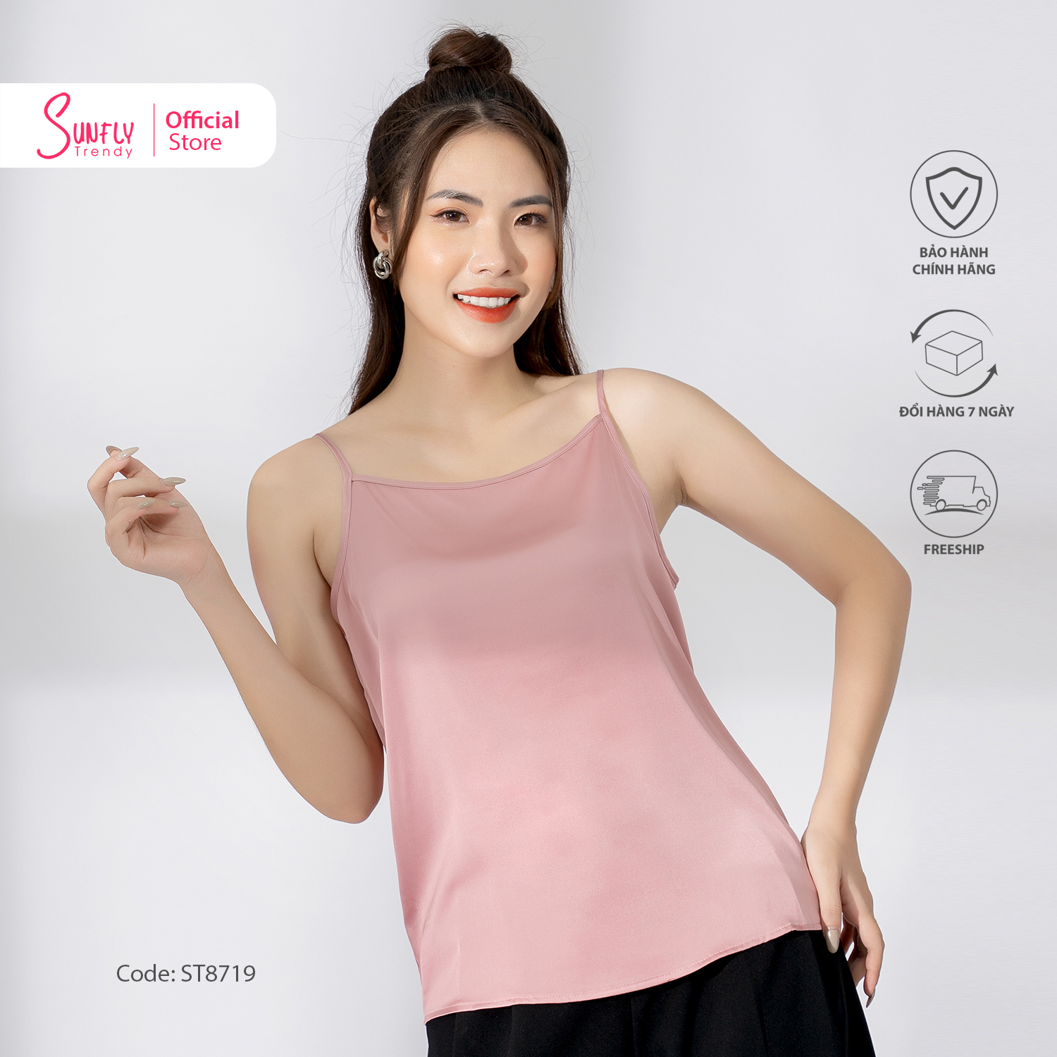 Áo hai dây lụa Sunfly chất lụa mềm mịn thoáng mát ST8719