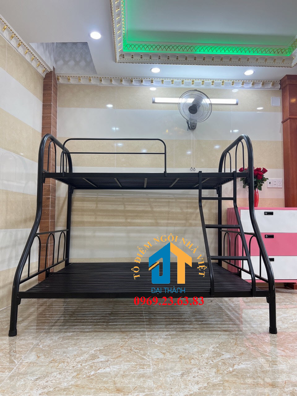 Giường  sắt 2 tầng trên 1M dưới 1M4 – GS17