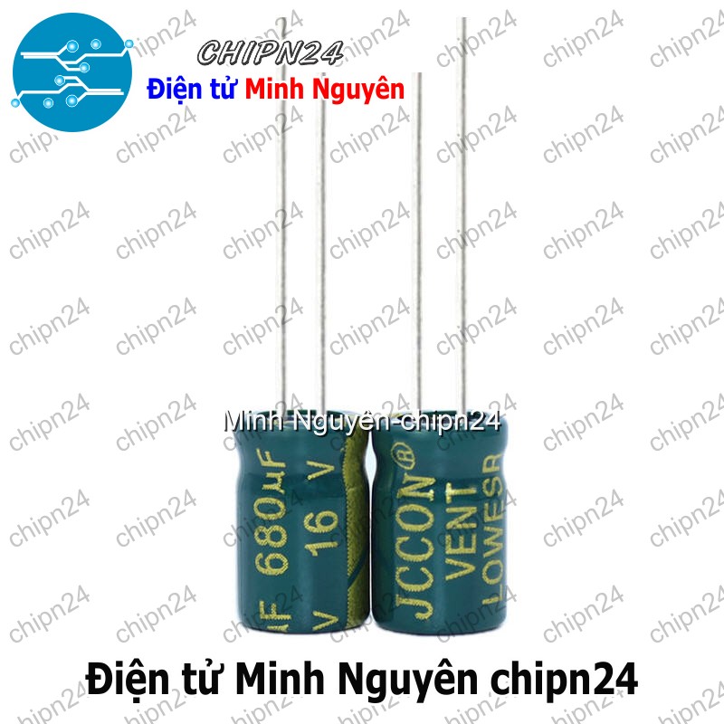 [5 con] (F274) Tụ hóa 680uF 16V Xanh Lá (8x12mm) (Tần số cao) - HH005496