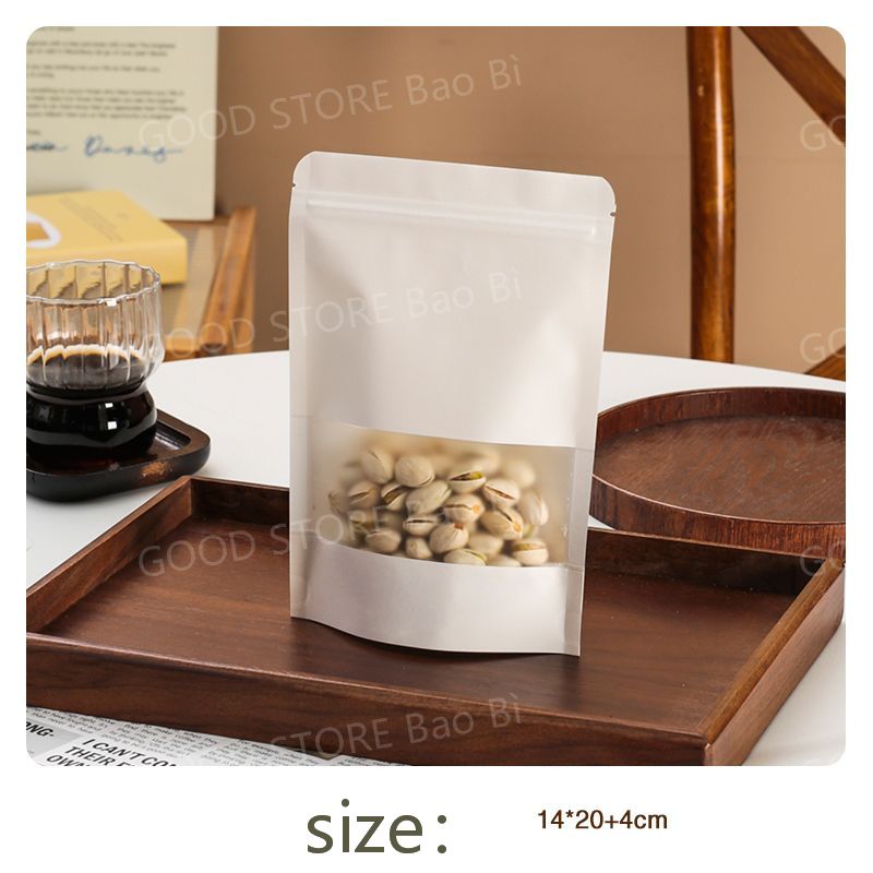 Túi Zip Giấy Kraft Trắng,Túi Zipper Đựng Thực Phẩm Nhiều Size 50Túi giá rẻ hơn