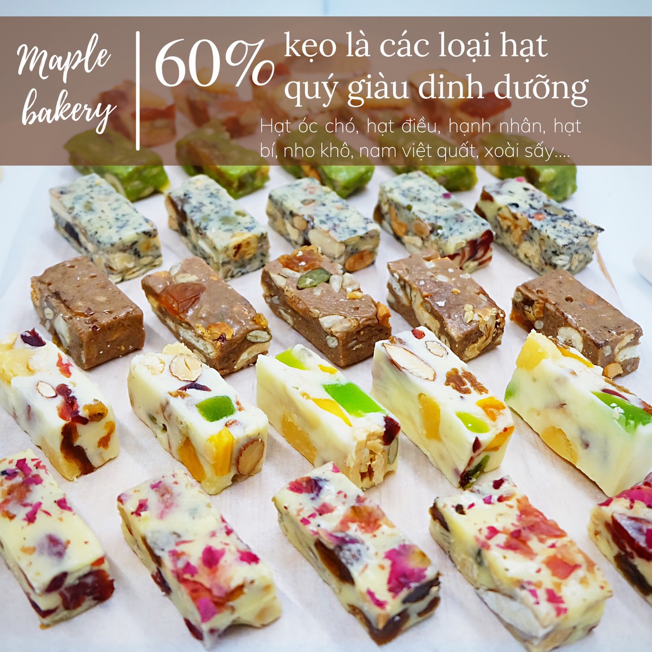 Kẹo nougat healthy vị Matcha - Kẹo hạnh phúc ăn kiêng - Siêu hạt, ít ngọt, thơm ngon. giàu năng lượng