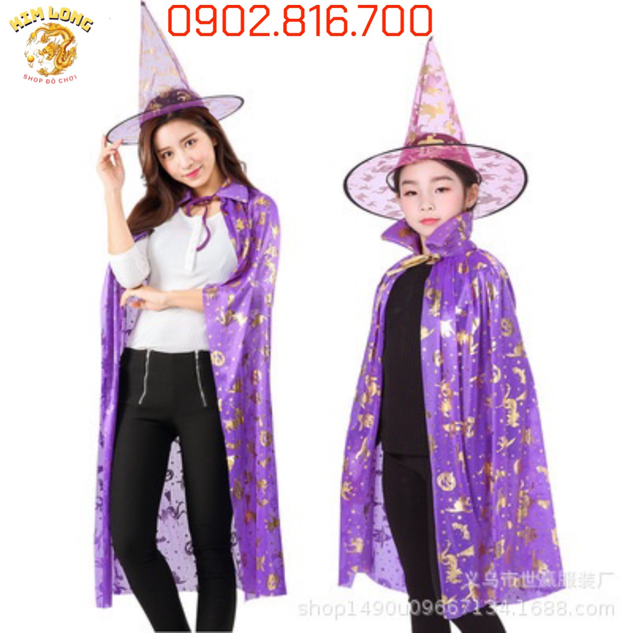 Áo Choàng và nón phù thuỷ trang phục hoá trang Halloween