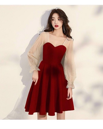 Đầm xòe tay dài tay dài phối lưới đính cườm siêu xinh