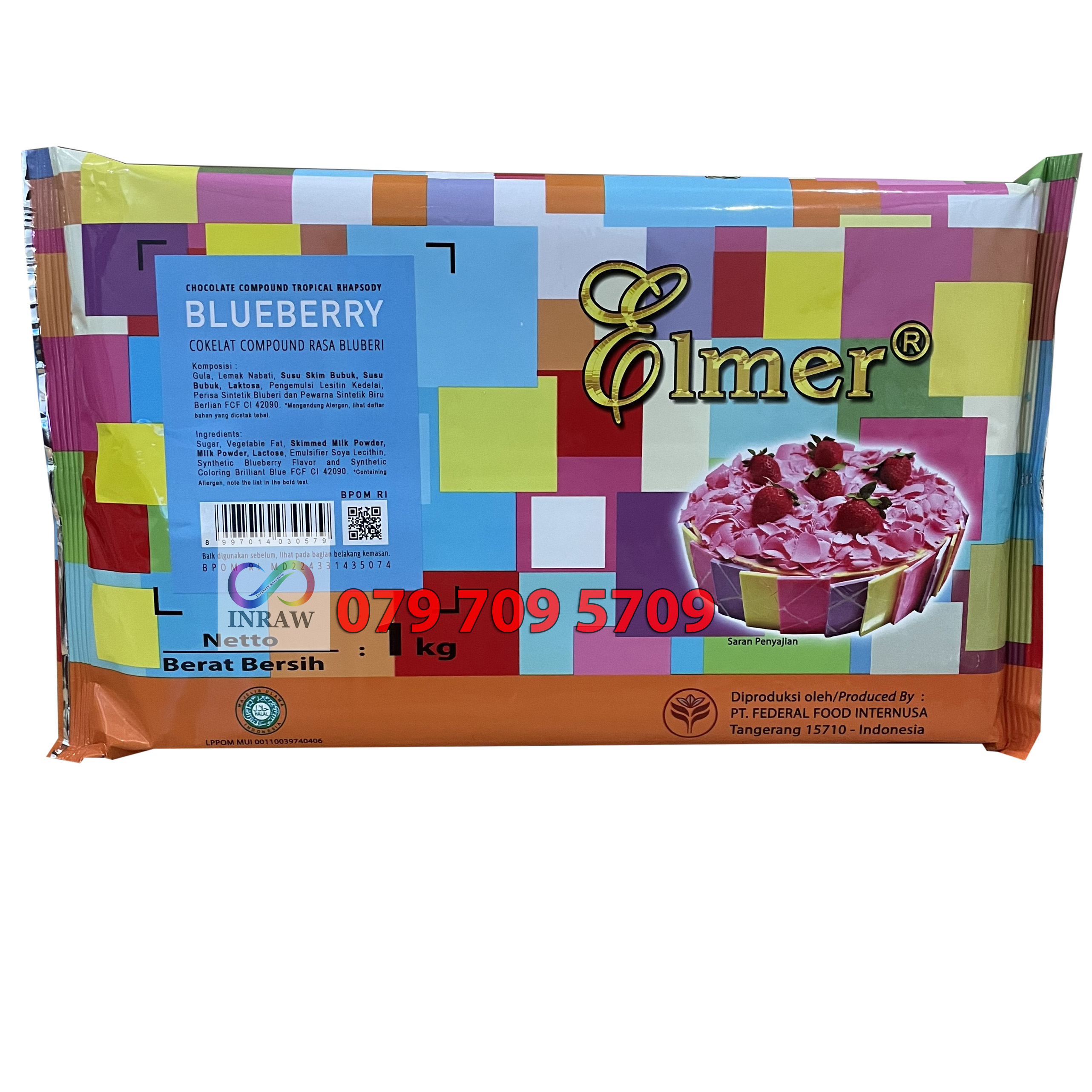 Socola màu xanh việt quất (Elmer Compound Tropical - Blueberry) thanh 1kg