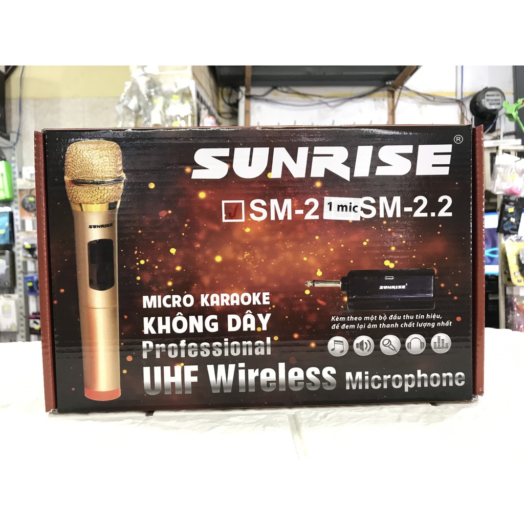 MICRO KO DÂY UHF SUNRISE SM-2 BỘ 1 MICRO KIM LOẠI,HÁT CỰC NHẸ
