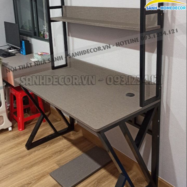 Bàn làm việc đa năng liền kệ sách, bàn học chân sắt sơn tĩnh điện BLV76 - bàn học sinh gỗ An Cường phủ Melamine dày 17mm - Sành Home decor