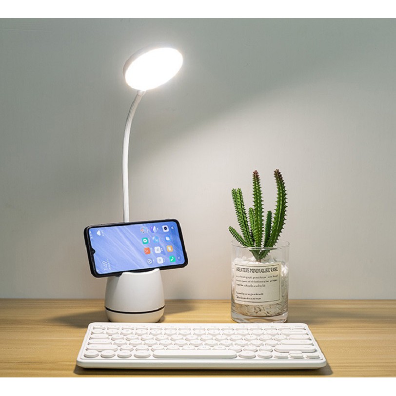 Đèn Led Để Bàn Học Sạc Usb Có Kệ Đựng Bút Hoặc Điện Thoại (2 Chế Độ Sáng )