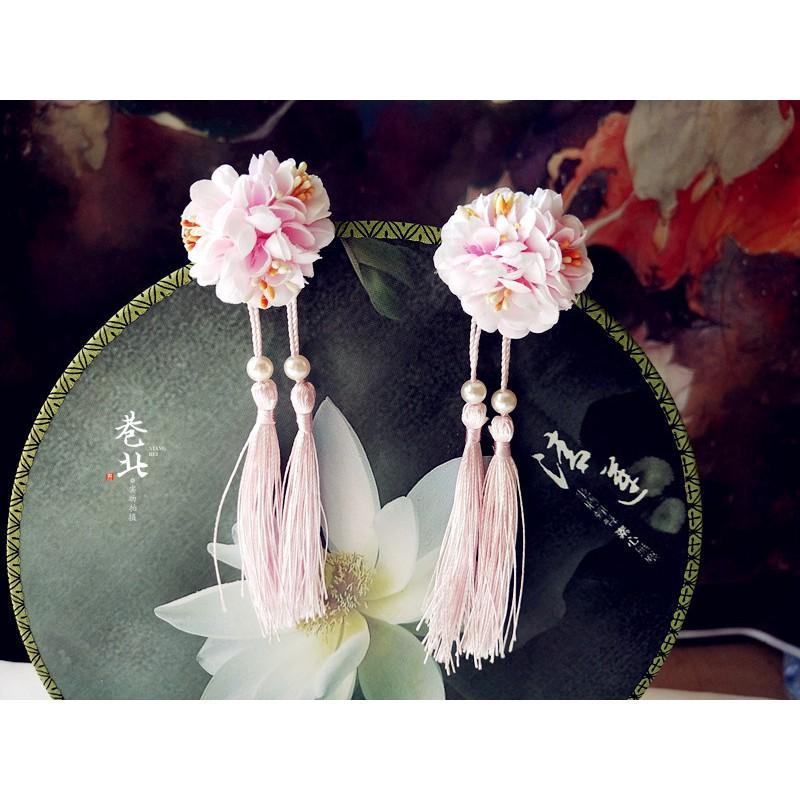 Cài tóc cổ trang bông hoa chỉ vàng tua rua phong cách cổ đại dễ thương cosplay