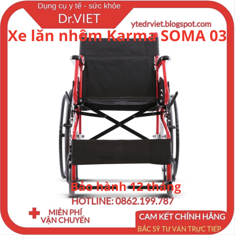 Xe lăn nhôm Karma SOMA 03 Gọn, nhẹ bền,hỗ trợ đi lại cho người khuyết tật. Chất liệu nhôm, hạn chế mối hàn, tăng độ bền cho xe. Khung đôi, bàn trợ lực phía sau,dễ dàng điều chỉnh tốc độ xe, an toàn khi di chuyển - Drviet nhập khẩu