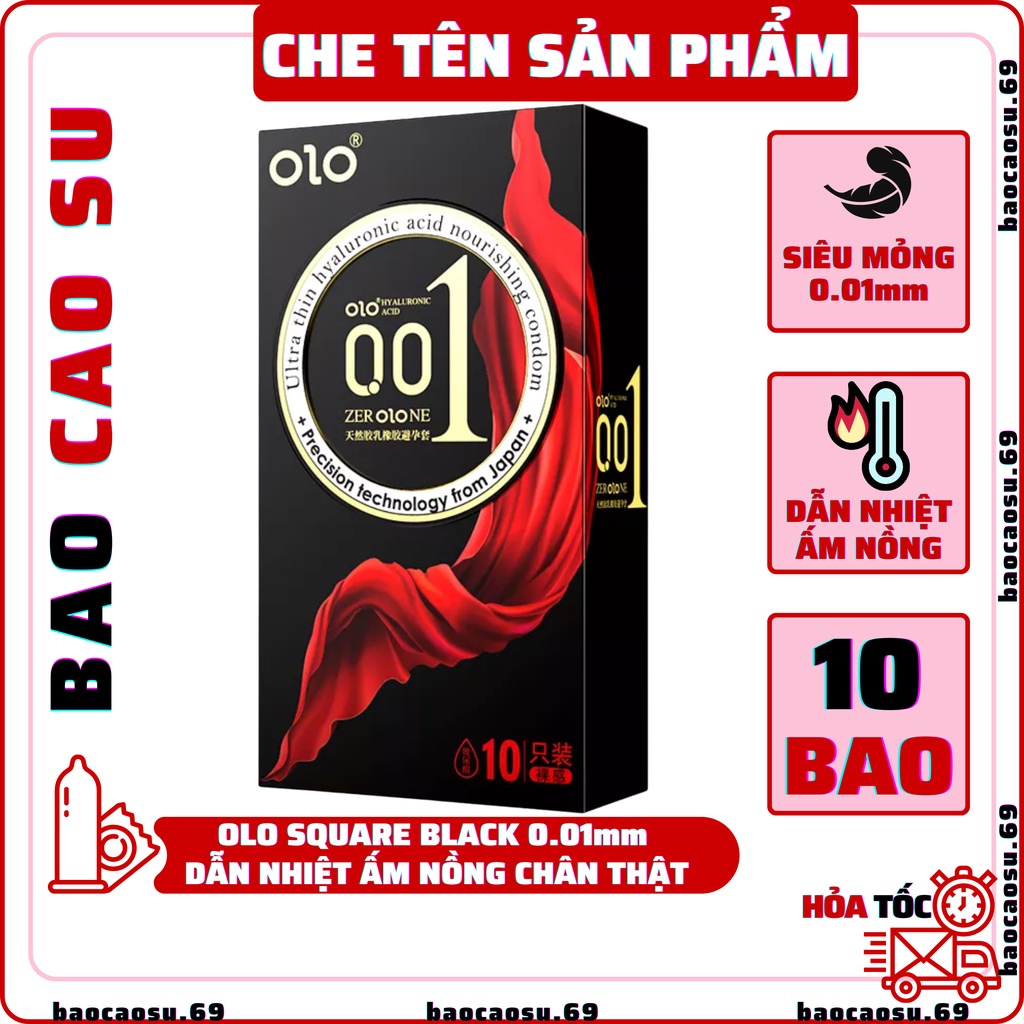 Bao cao su OLO 0.01mm Square Gold siêu mỏng 0.01, dẫn nhiệt ấm nồng tăng cảm giác chân thật hộp 10 bao