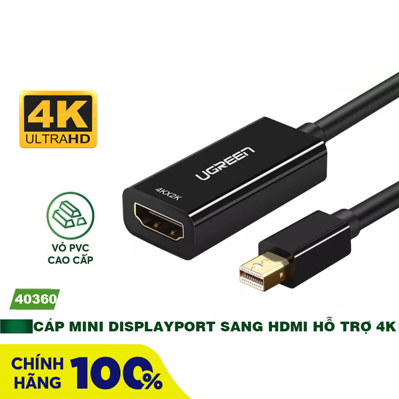 Mini DP to HDMI adapter cable support 4K x 2K resolution ugreen 40360 25cm black