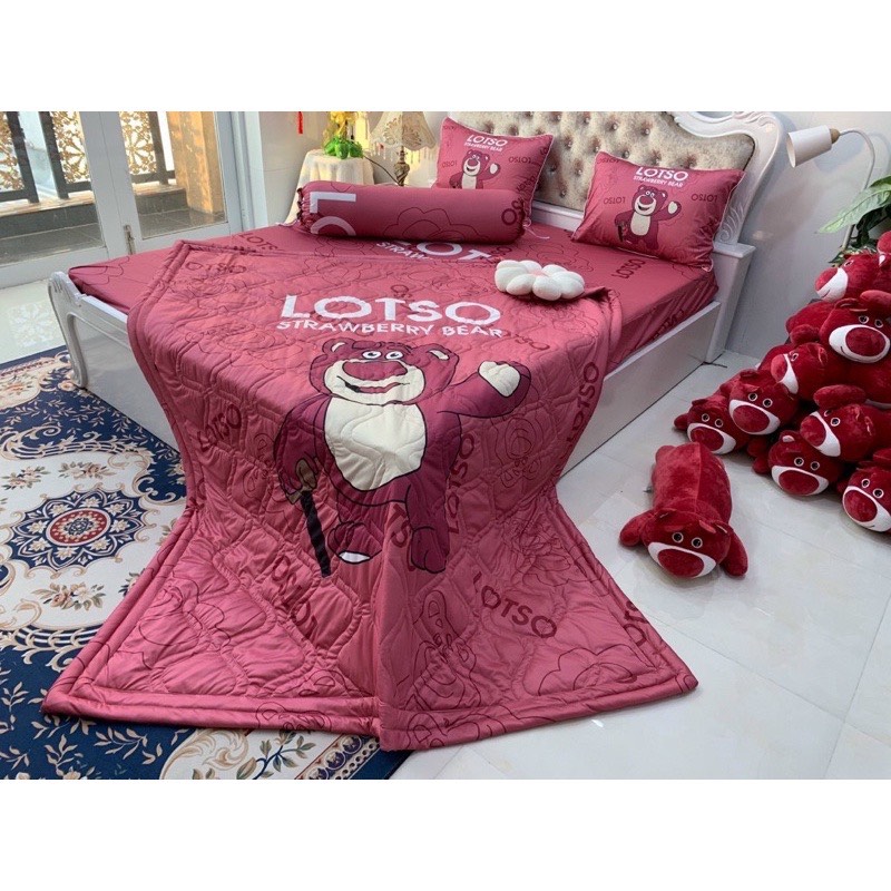 Bộ drap ga thun ý 5D mẫu gấu hồng