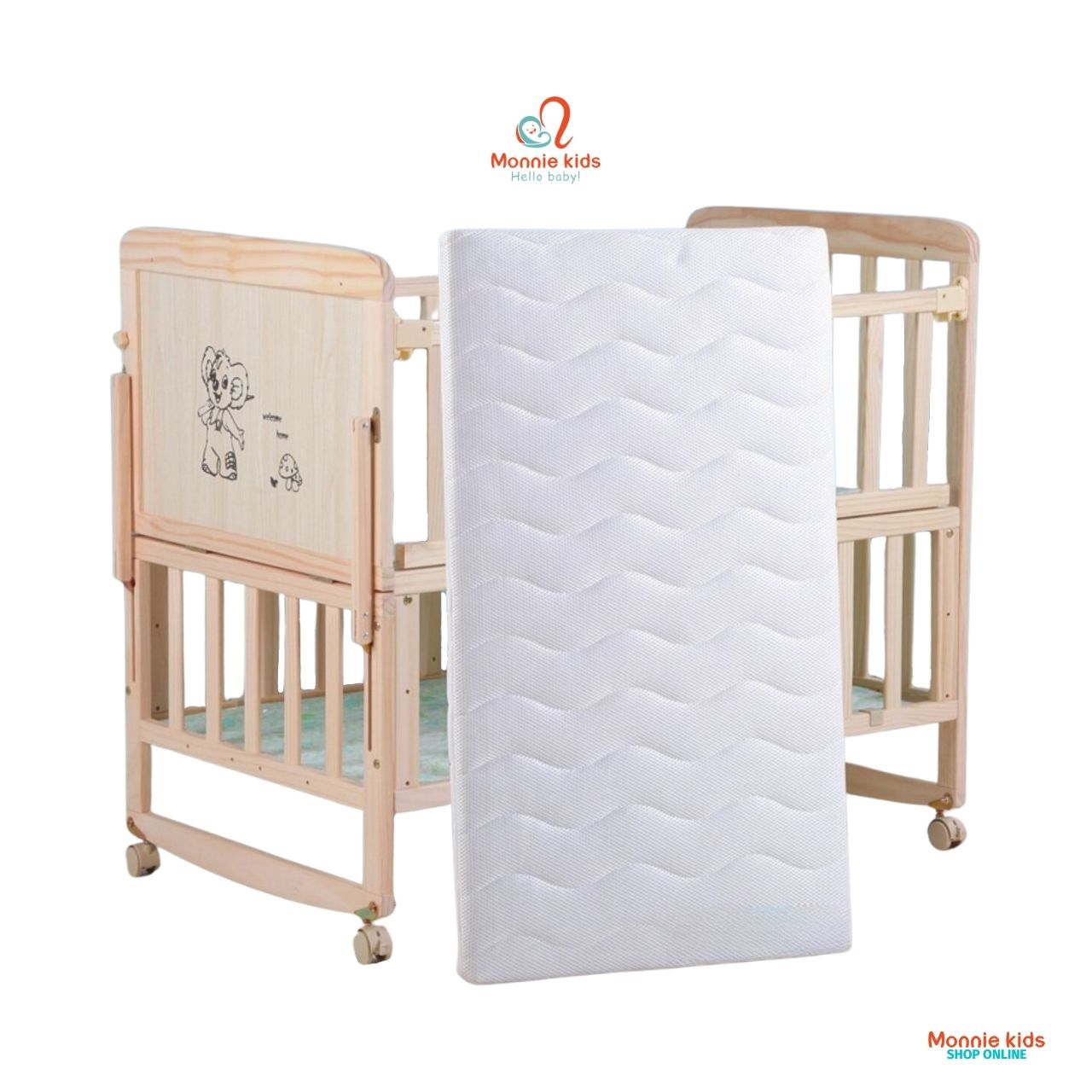 Đệm cũi xơ dừa cho bé 62x114cm, nệm cũi xơ dừa tự nhiên an toàn dày 5cm - Monnie Kids