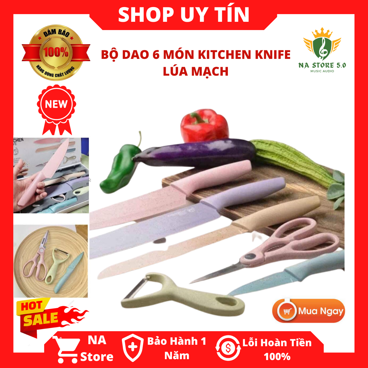 Bộ dao 6 món kitchen knife lúa mạch - bộ dao làm bếp cao cấp, bộ dao kháng khuẩn lúa mạch 6 món kitchen knife, sử dụng thép 30cr13 chất lượng cao, chống mài mòn, chống ăn mòn, không rỉ sét