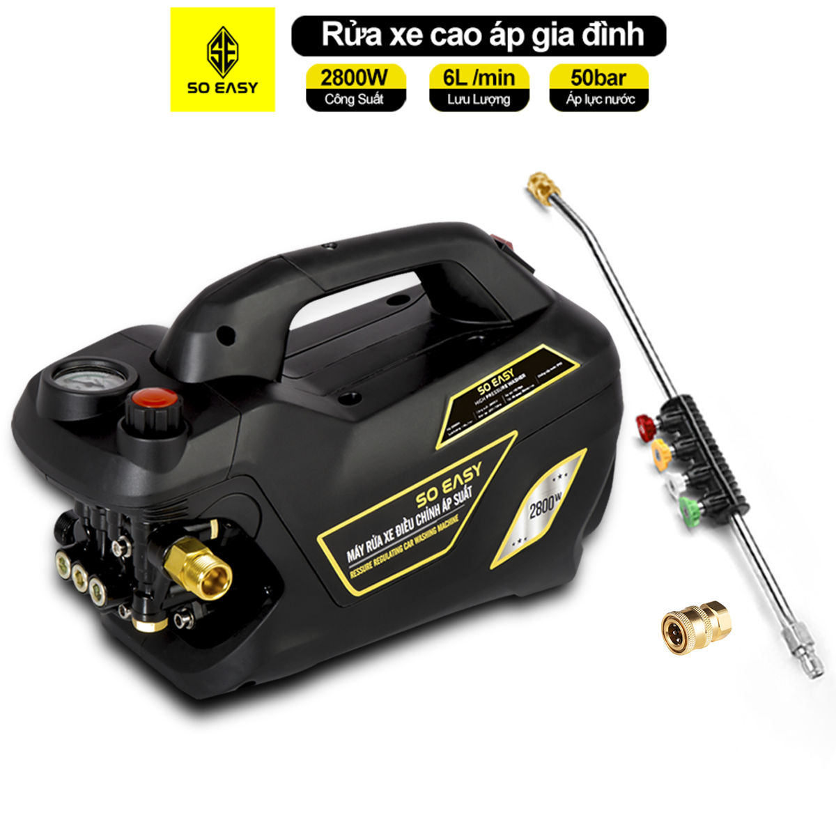 [HCM]Máy xịt rửa xe cao ápMáy rửa xe gia đình may rua xe công suất mạnh 2800W có thể chỉnh áp may rua xe mi ni máy rửa xe áp lực cao máy xịt rữa xe dễ dàng sử dụng ống bơm nước 15m vòi bơm áp lực cao C0004B4