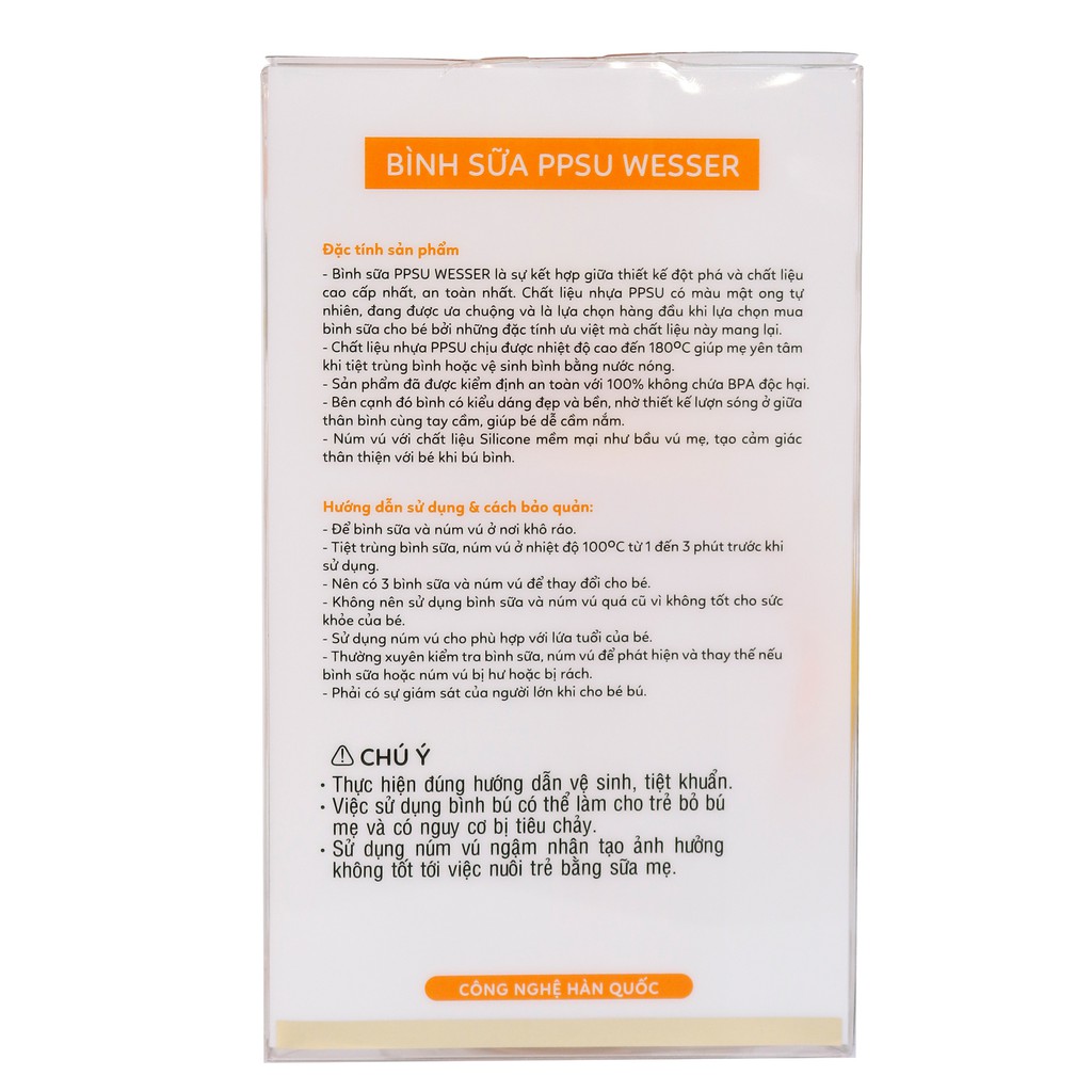 Bình Sữa Wesser PPSU 260ml (CỔ RỘNG)