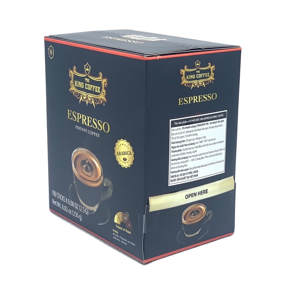 Cà Phê Đen Hòa Tan KING COFFEE ESPRESSO (Hộp 100 gói x 2.5g)
