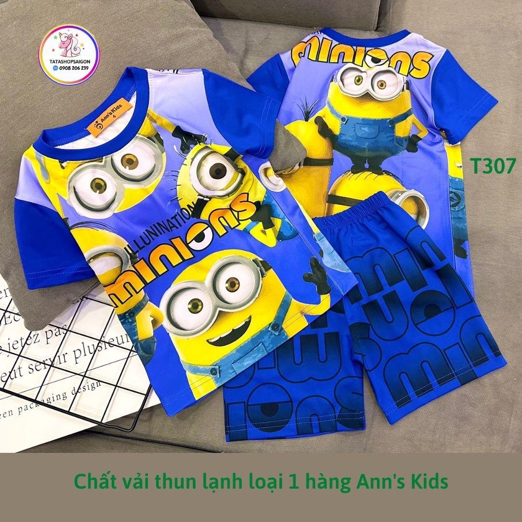 11 22kg - Đồ bộ cho bé trai vải thun lạnh in 3D hình khủng long siêu nhân nhện siêu đẹp T307