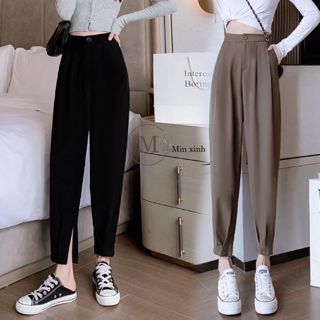 Quần baggy nữ lưng chun sau bo gấu khoá kéo siêu tiện
