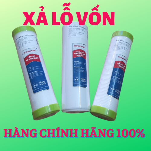 Bộ 3 lõi lọc nước SUNHOUSE 123 (mẫu mới) dùng cho các máy lọc nước thông thường
