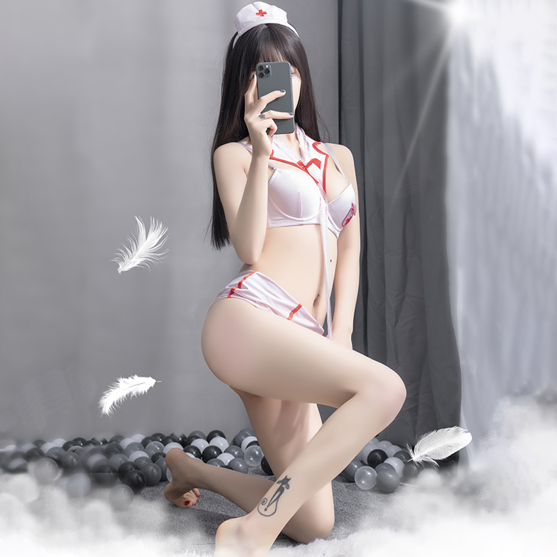 Đồ ngủ Cosplay y tá cúp ngực hồng