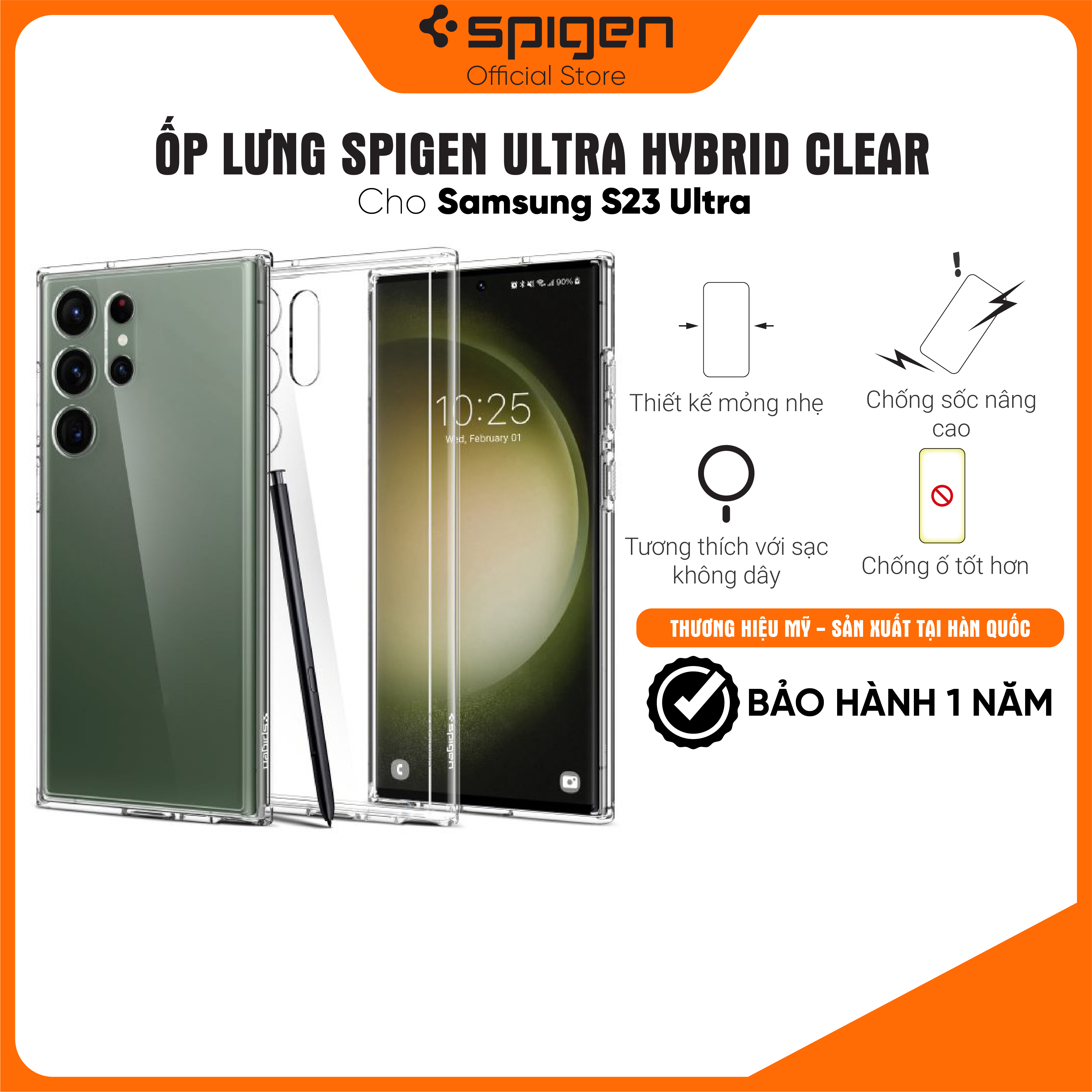 Spigen case ultra hybrid for samsung galaxy s23 - acs05617 - acs05618