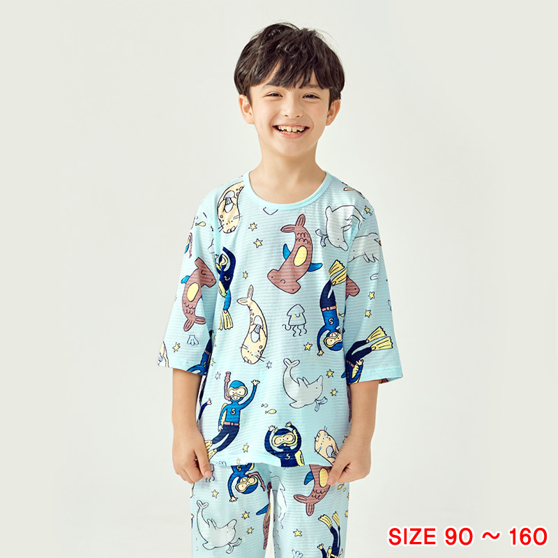 (9-40kg) Đồ bộ lửng tay quần áo thun cotton mặc nhà mùa hè cho bé trai và bé gái Unifriend Hàn Quốc 2022-1