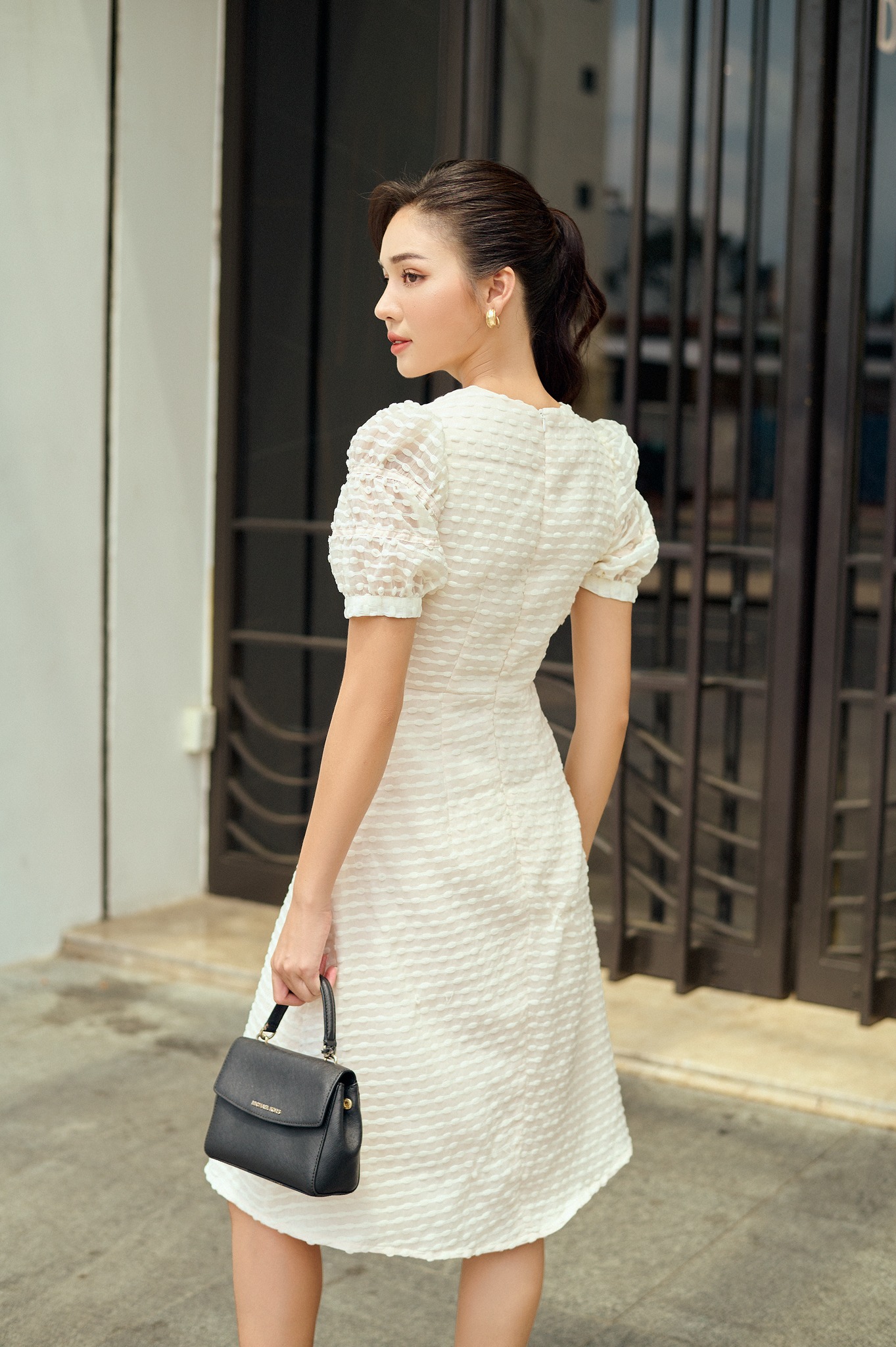 OLV - Đầm Pleating Sleeve Grey Dress
