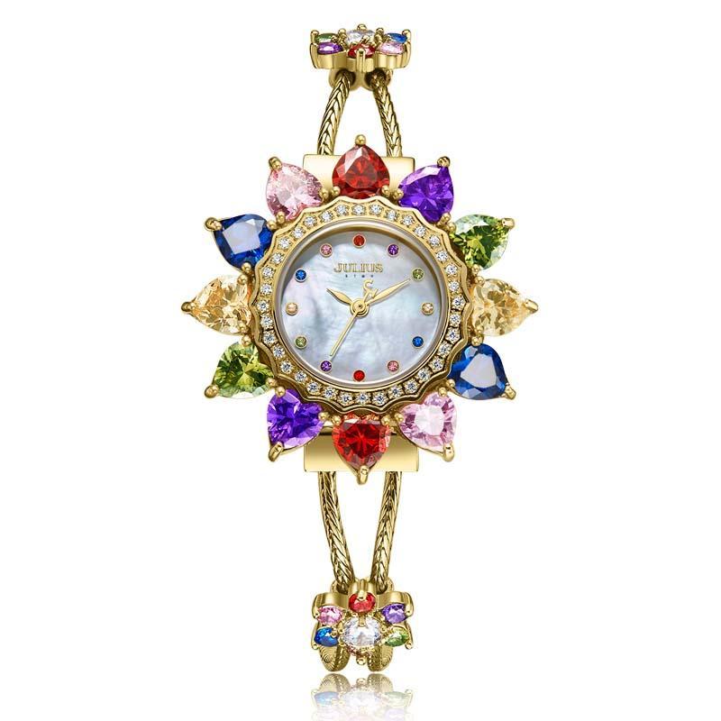 Đồng hồ nữ Julius Star Hàn Quốc JS-021A dây thép mặt hoa đính đá lục sắc