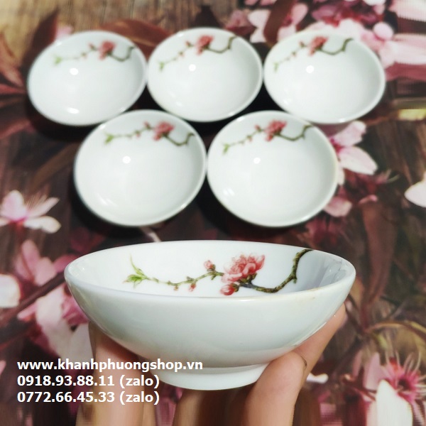 chén nước chấm sứ Minh Long hoa đào - chén nước chấm sứ minh long