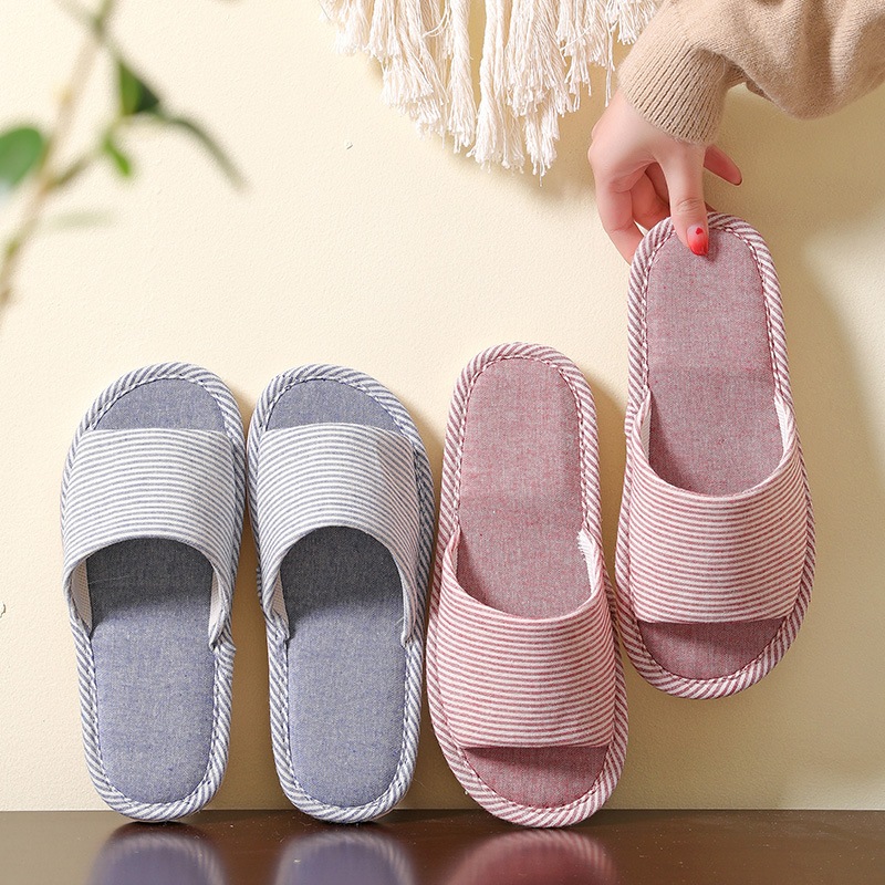Linen slippers shape plaid slippers Korean style, slipper burlap linen 4 Season cool anti-crack heel anti-slip soles slippers