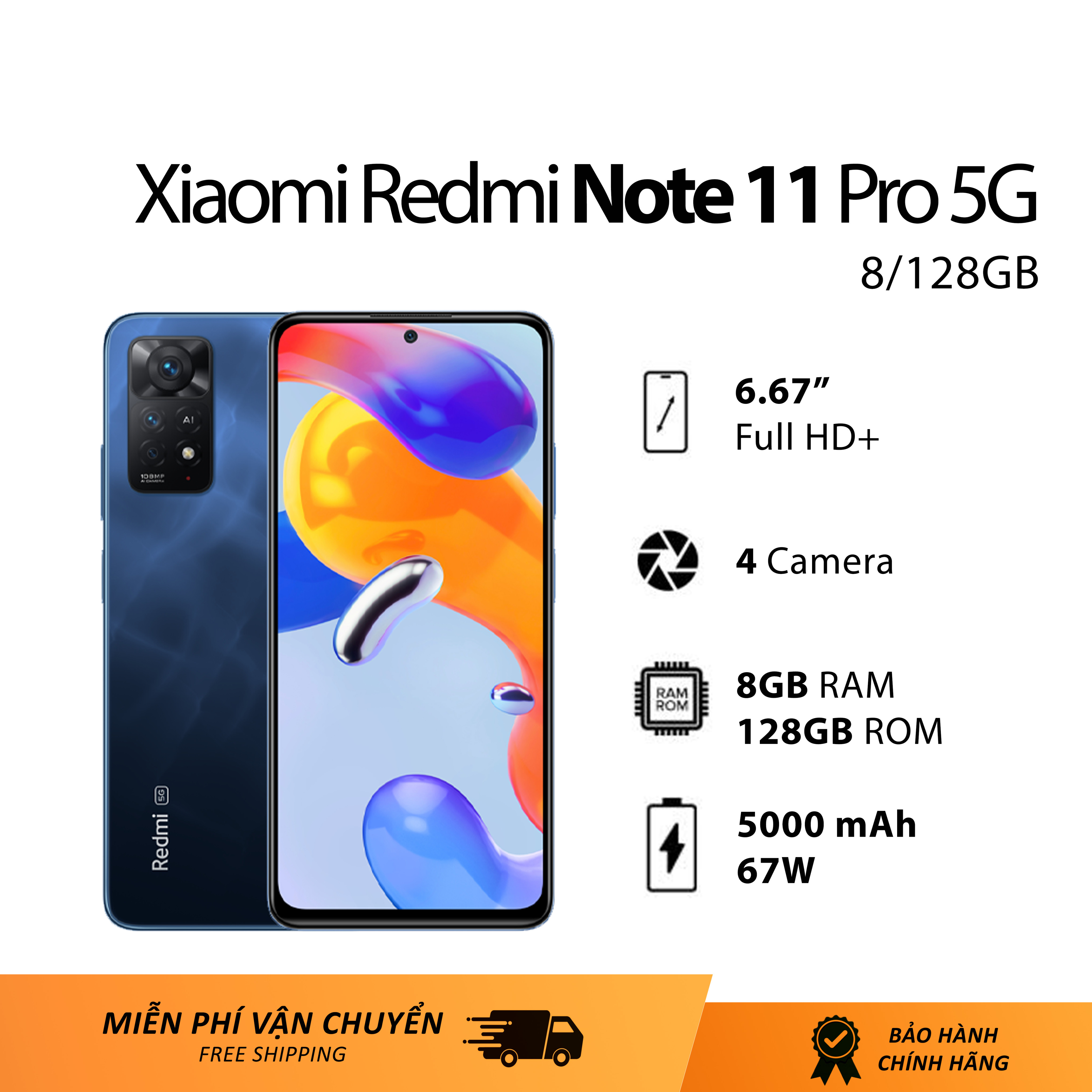 Điện Thoại Xiaomi Redmi Note 11 Pro 5g 8gb128gb ChÍnh HÃng NguyÊn Seal Fullbox Mixasale 4086