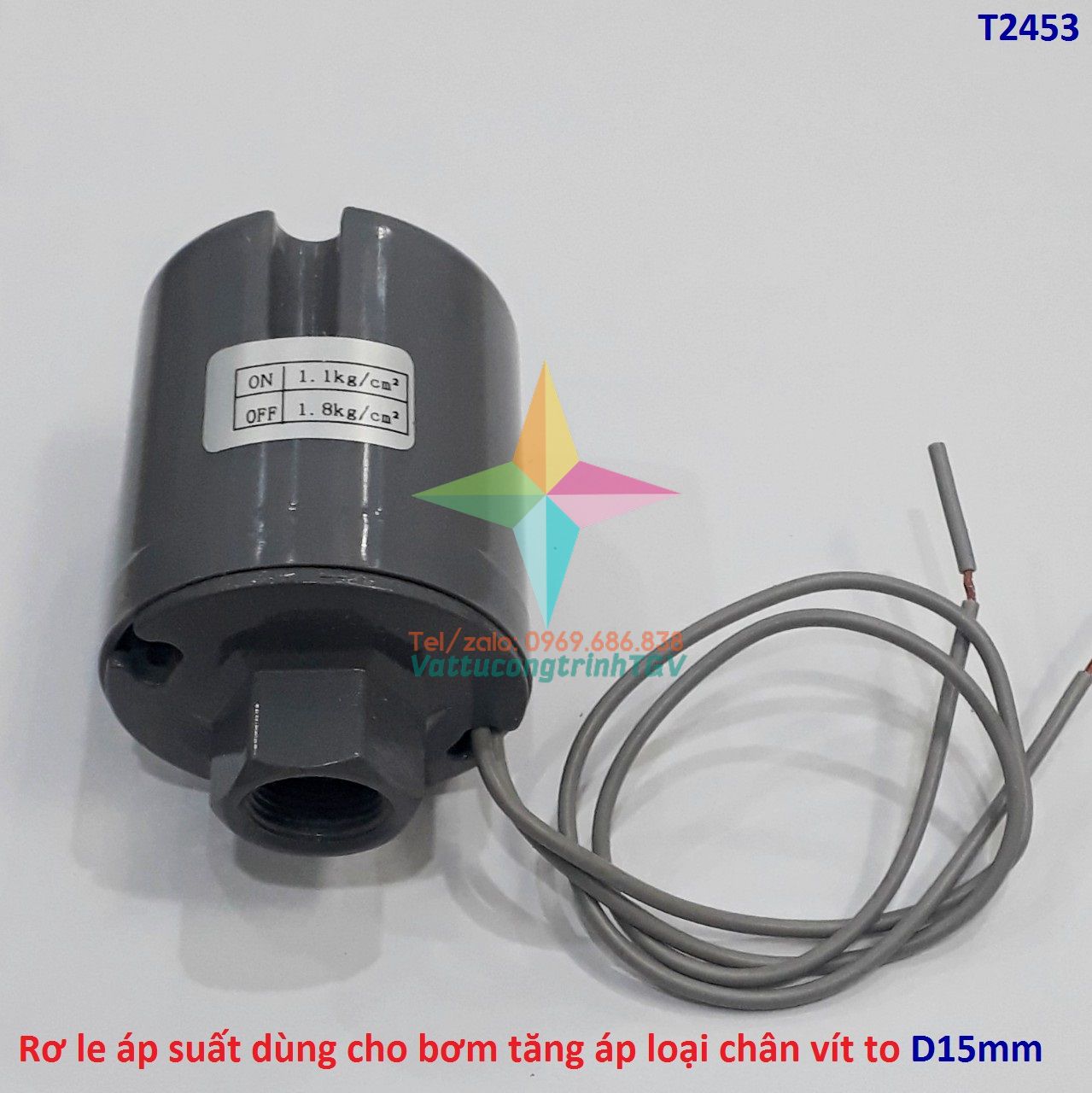 Rơ le áp suất dùng cho bơm tăng áp loại chân vít to D15mm