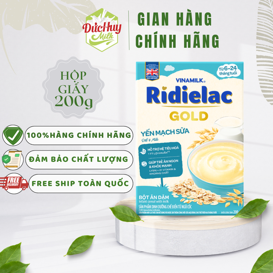 Bột ăn dặm RIDIELAC GOLD Yến Mạch Sữa  hộp giấy 200g