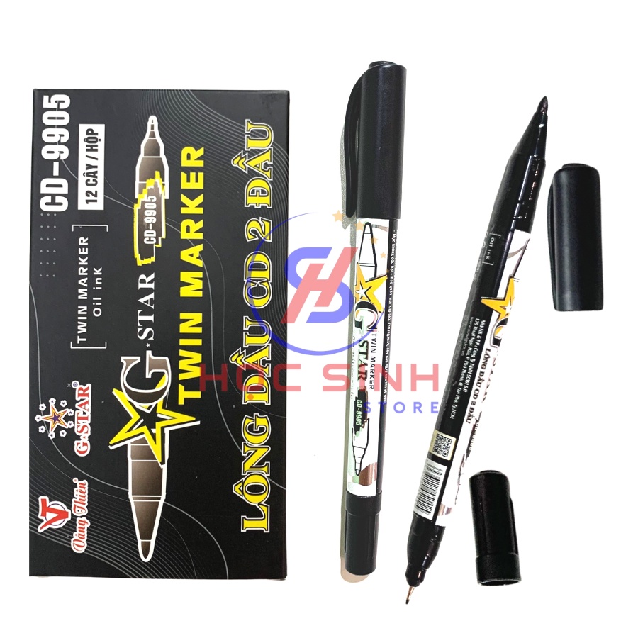 Combo 6/12 Bút Lông Dầu G-Star CD9905 2 Đầu – Mực Bền Màu, Viết Đa Năng (Không Xóa Được) - VPP No.1