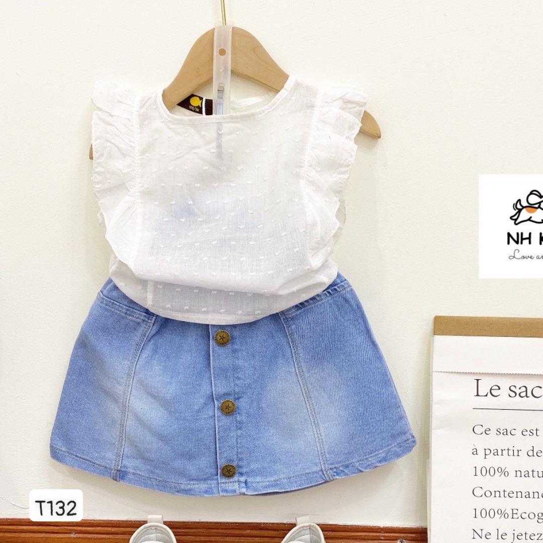 ] Set váy bé gái chân váy jean dễ thương T132
