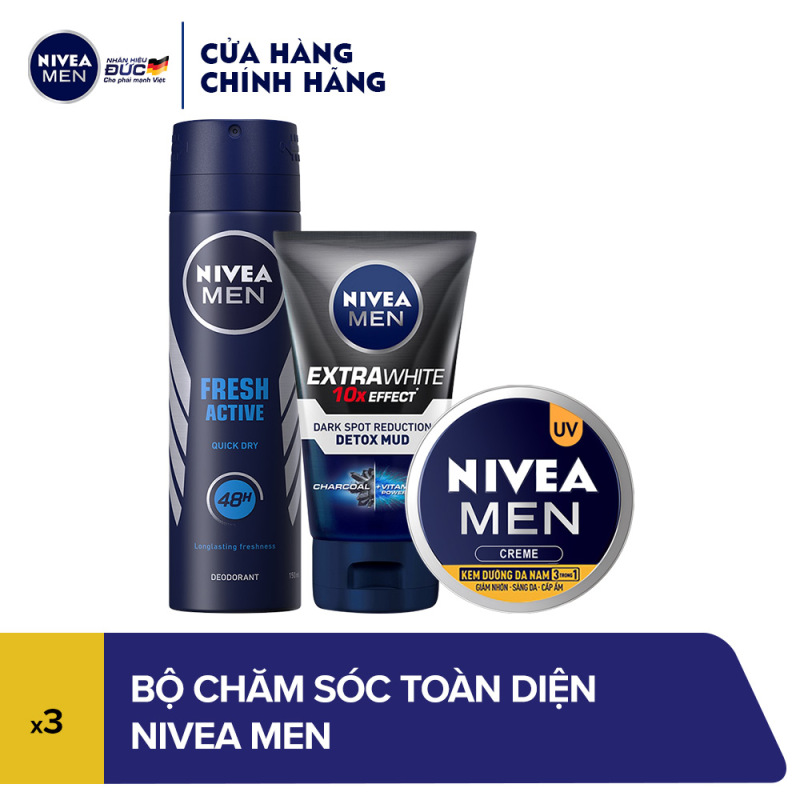 Bộ 3 chăm sóc cơ thể toàn diện NIVEA MEN (81600 + 81775 + 83923) giá rẻ