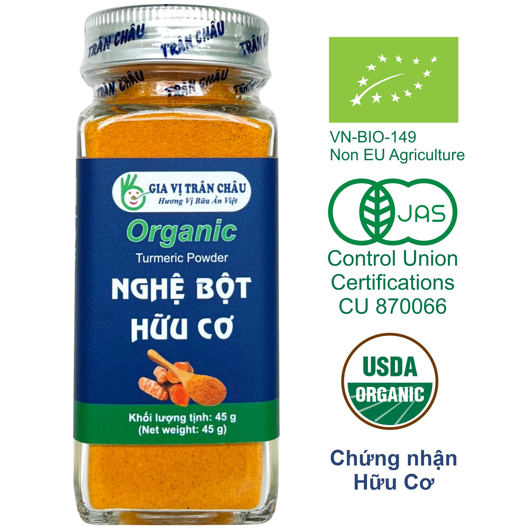 Nghệ bột hữu cơ Trân Châu hũ 45g