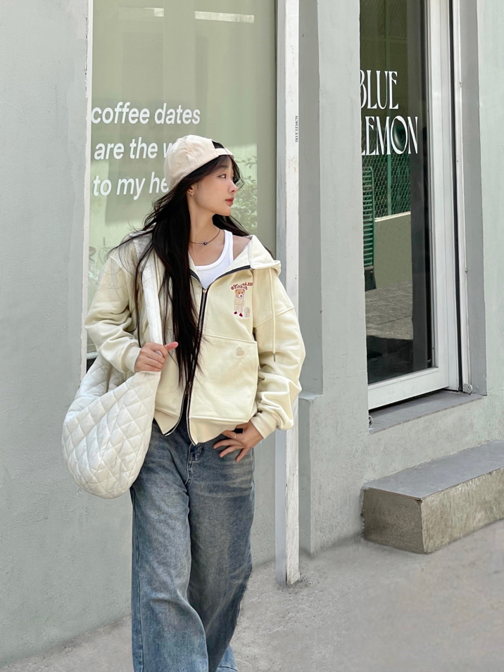 Aither Studio Áo Bear Hoodie Zip form Boxy