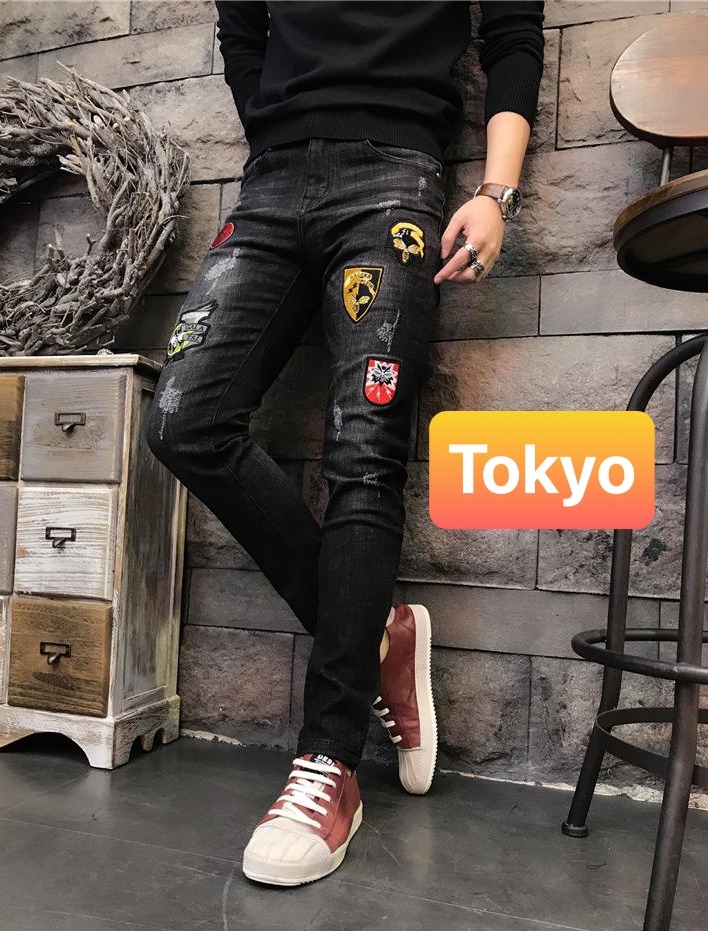 QUẦN BAGGY JEAN NAM CHẤT BÒ ĐEN LOGO FUSIMA THÊU SÀNH ĐIỆU MỚI CAO CẤP TK-0946 TOKYO FASHION