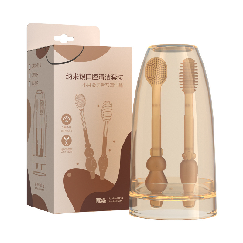 Set rơ lưỡi và bàn chải đánh răng silicon cho bé từ 0 - 18 tháng
