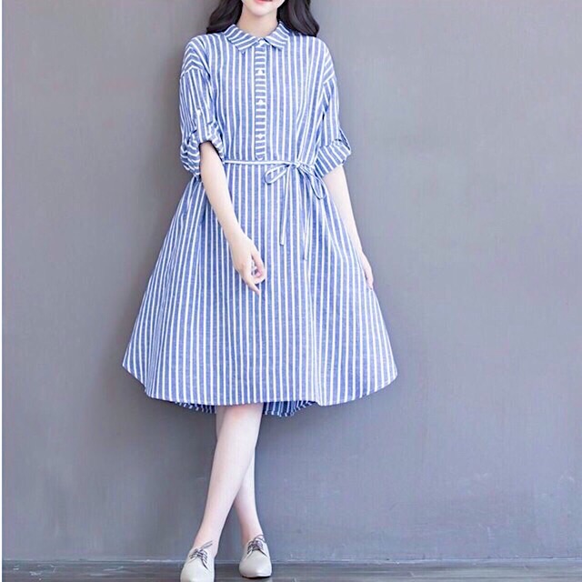 Đầm sọc xanh form A