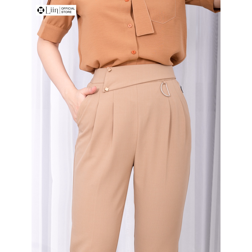 Quần baggy nữ, form công sở cách điệu đai chữ D thời thượng liin clothing Q3574