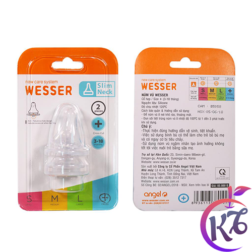 Núm ty thay thế bình sữa Wesser silicone siêu mềm cổ hẹp size + - 2 cái/vỹ - num ti binh sua num vu thay binh sua co thuong